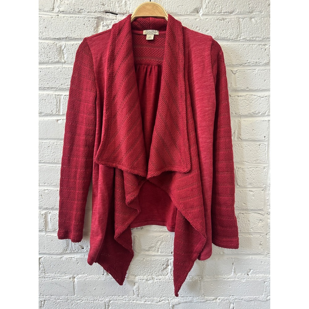 Lucky Brand Red Knit Waterfall Cardigan Women's S Boho Mixed Knit Artsy